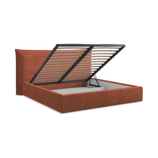 Теракотено двойно легло 180x200 cm тапицирано с място за съхранение с включена подматрачна рамка Esala – Makamii-image-3