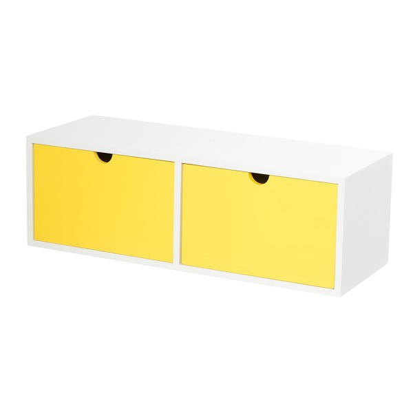 Бяло-жълта стенна маса за съхранение с 2 чекмеджета Дизайн - Furniteam