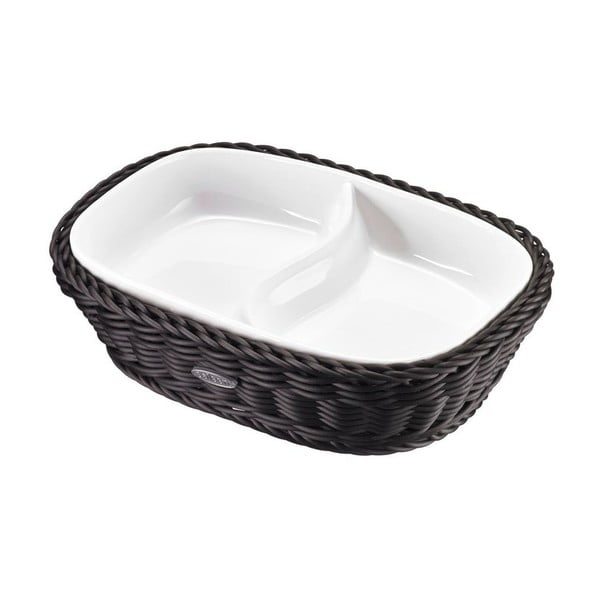 Порцеланова купа за сервиране в черна кошница , 22,5 x 16,5 x 5,5 cm - Saleen