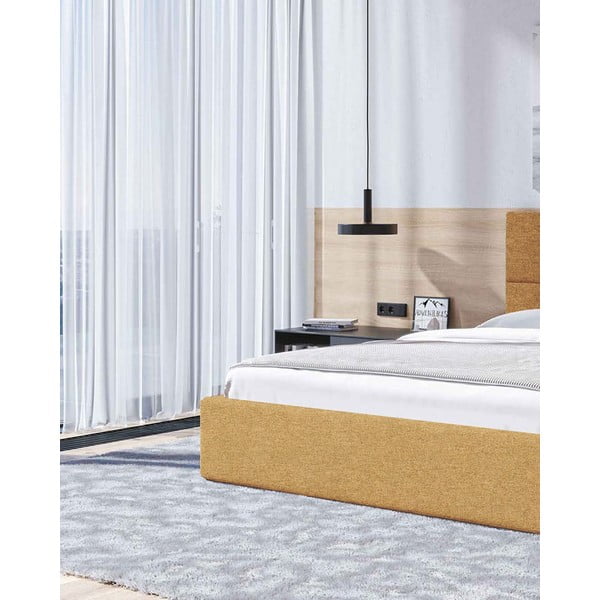 Тапицирано двойно легло с място за съхранение с включена подматрачна рамка в цвят жълта охра 180x200 cm Bufo – MESONICA-image-4