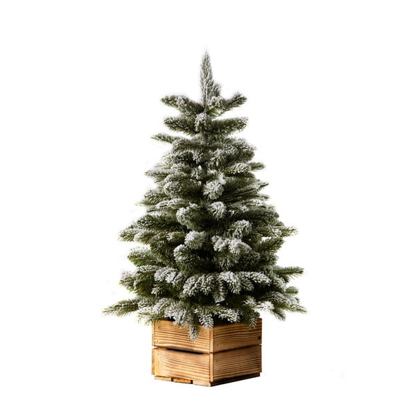 Коледна елха с изкуствен сняг в дървена саксия, височина 65 см - Dakls