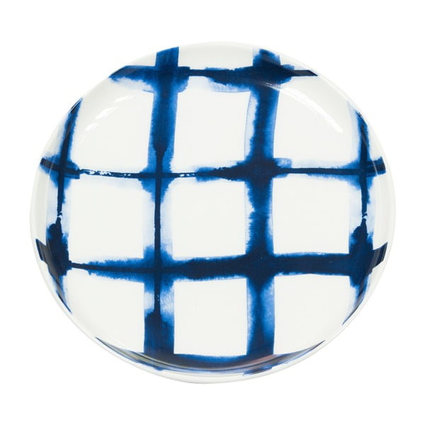 Modrobílý porcelánový talířek Santiago Pons Grid, ⌀ 16 cm 