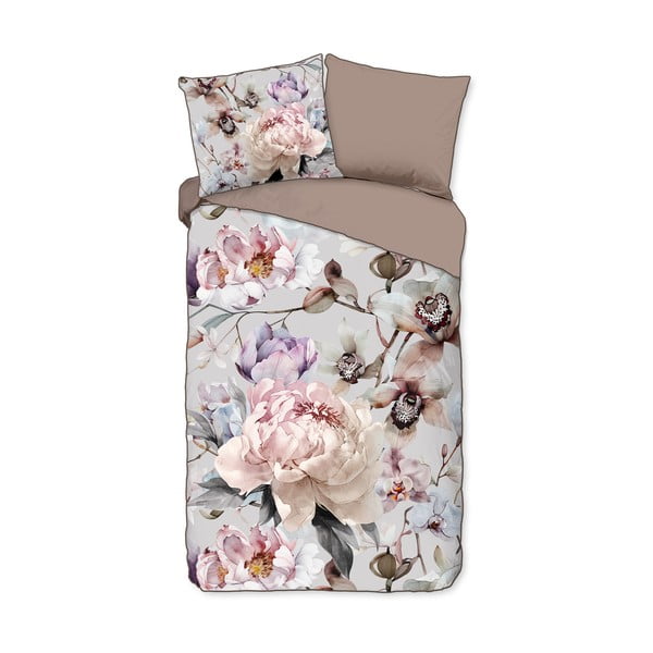 Сиво-кафяво единично удължено спално бельо от памучен сатен 140x220 cm Colinda – Descanso