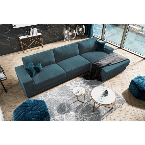 Тюркоаз сгъваем ъглов диван от рипсено кадифе Donatella – Milo Casa-image-1