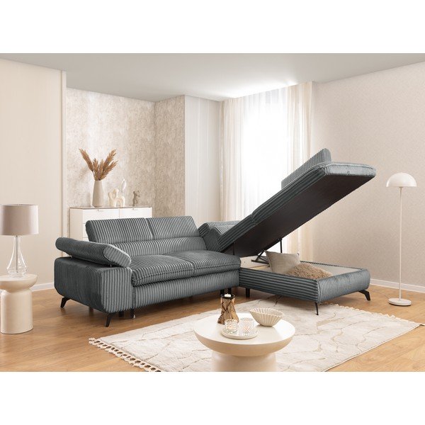 Сив ъглов диван от рипсено кадифе (десен ъгъл/L форма) Marbeya  – Ropez-image-4