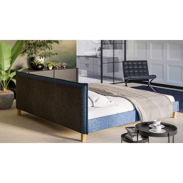 Синьо тапицирано двойно легло с решетка 200x200 cm Tina - Ropez-image-3