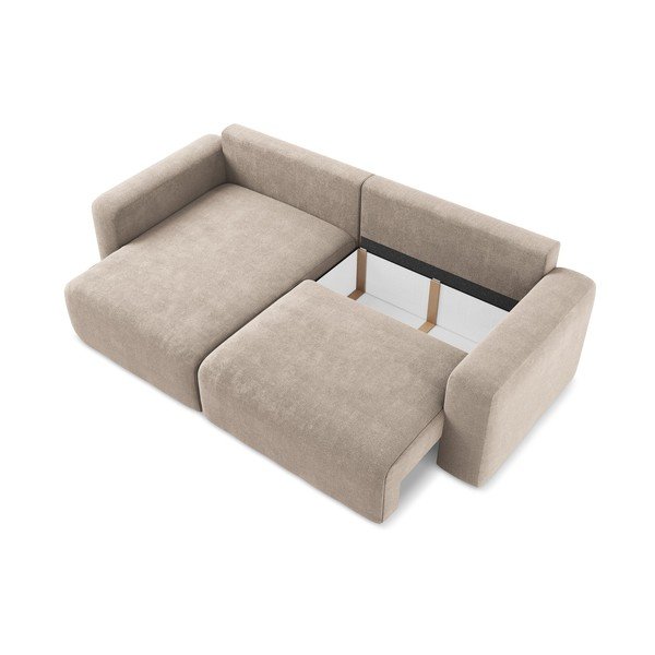 Бежов шенилов сгъваем/с място за съхранение ъглов диван (ляв ъгъл) Kona – Makamii-image-4