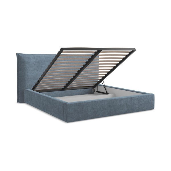 Синьо  двойно легло 140x200 cm тапицирано с място за съхранение с включена подматрачна рамка Esala – Makamii-image-3
