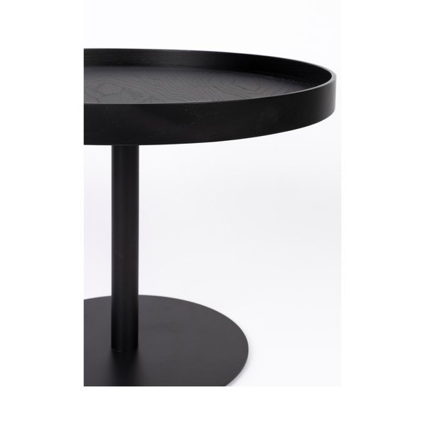 Черна кръгла масичка за кафе с дъбов плот ø 56 cm Yuri M – White Label-image-2