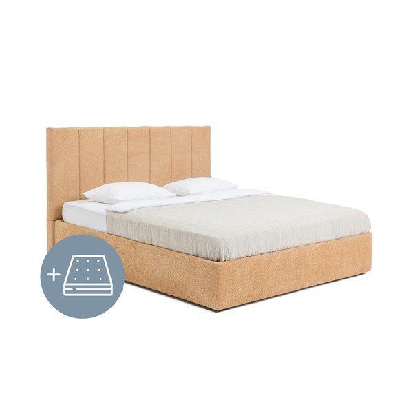 Тапицирано двойно легло с място за съхранение с матрак и решетка 180x200 cm в цвят горчица Thessa Bold Line - Bonami Selection