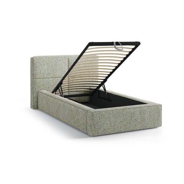 Зелено единично легло 90x200 cm тапицирано с място за съхранение с включена подматрачна рамка Darren – Micadoni -image-1