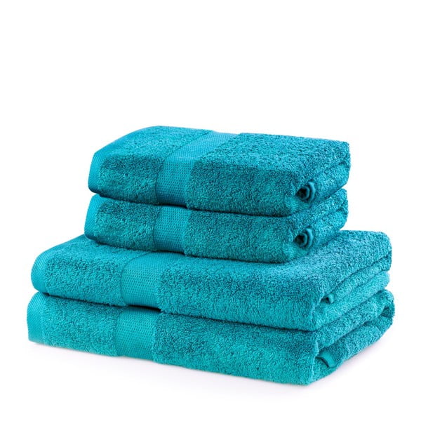 Тюркоазени памучни хавлии и кърпи за баня в комплект от 4 бр. от тери Marina – DecoKing