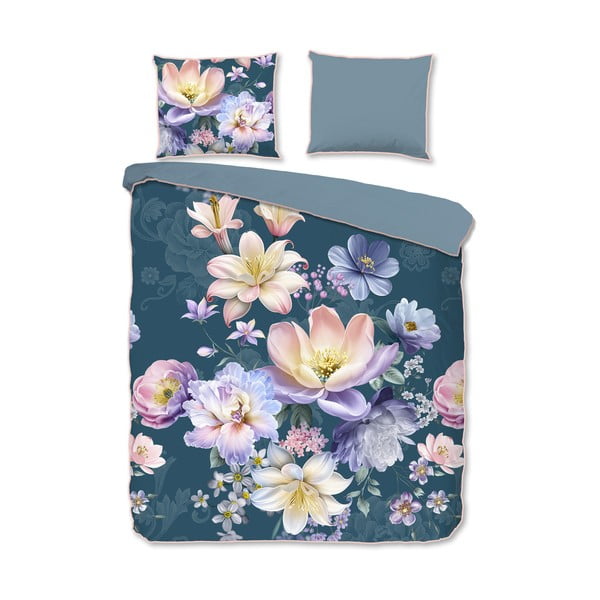 Синьо  двойно /удължено спално бельо от памучен сатен 200x220 cm Mirery – Descanso