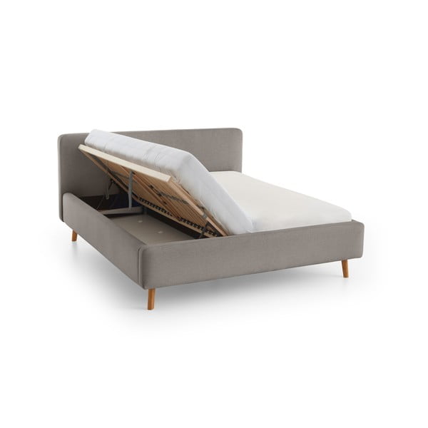 Сиво тапицирано двойно легло с място за съхранение с включена подматрачна рамка 160x200 cm Mattis – Meise Möbel-image-3