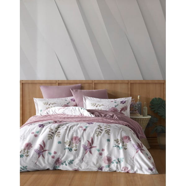 Бяло и розово памучно спално бельо за единично легло 140x200 cm Larin - Mijolnir