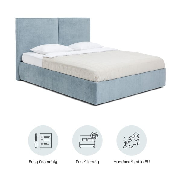 Синьо  тапицирано двойно легло с място за съхранение и включена подматрачна рамка 160x200 cm Thessa Bold – Bonami Selection-image-4