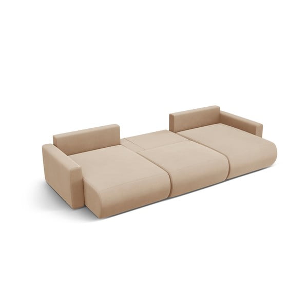 Светлокафяв кадифен разтегателен ъглов диван с място за съхранение (U форма) Belfast – Cosmopolitan Design-image-3