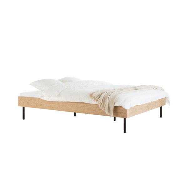 Двойно легло 180x200 cm ПДЧ от декор от дъб  без табла с включена подматрачна рамка в естествен цвят Streiko – noo.ma