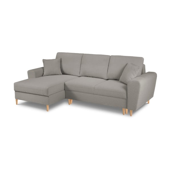 Светлосив разтегателен ъглов диван с място за съхранение от прежда с примки от букле (ляв ъгъл) Kyoto – Cosmopolitan Design-image-1