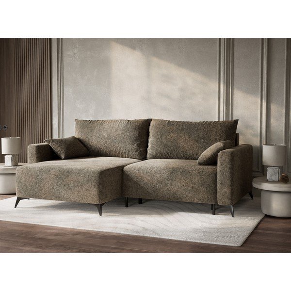 Кафяв шенилов сгъваем/с място за съхранение ъглов диван (ляв ъгъл) Leon – Maison de Rêve-image-4