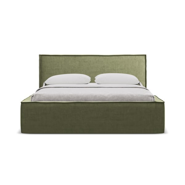 Зелено двойно тапицирано легло с място за съхранение и включена подматрачна рамка 160x200 cm Anani – Makamii-image-3