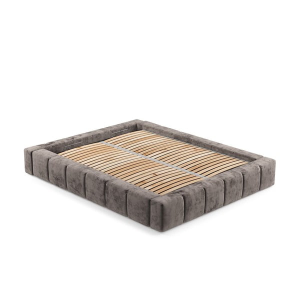 Кафяво тапицирано двойно легло с място за съхранение с включена подматрачна рамка 180x200 cm Aruba L – Maison de Rêve-image-4