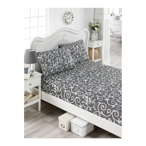 Комплект памучни сиви чаршафи и 2 калъфки за възглавници за единично легло Cantejo Punteja, 100 x 200 cm - Mijolnir