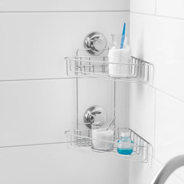 Ъглов самоносещ метален рафт за баня в сребристо Bestlock Bath - Compactor-image-1