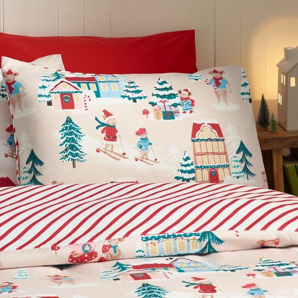 Единично  спално бельо 135x200 cm Christmas Mouse Town – Catherine Lansfield-image-3