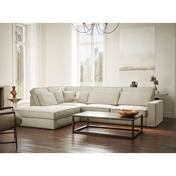 Сиво-бежов шенилов ъглов диван (ляв ъгъл/L форма) Kirou – Maison de Rêve-image-1