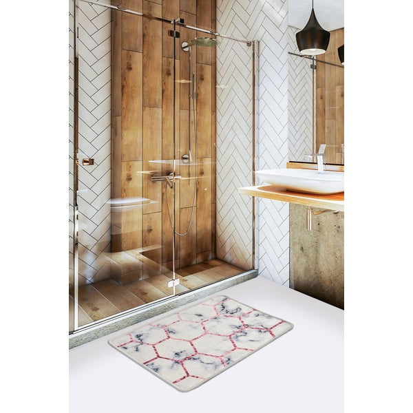 Бяла/сива постелка за баня 60x40 cm Honeycomb - Foutastic-image-1