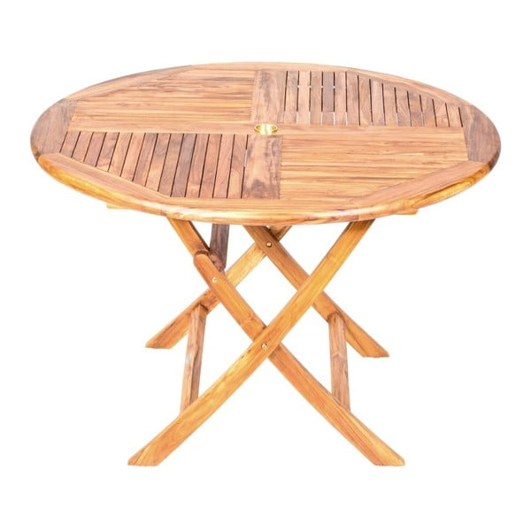 Skládací zahradní stůl s deskou z teakového dřeva Massive Home Shankar, ⌀ 120 cm