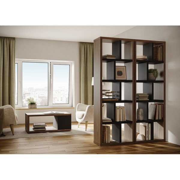 Кафяво-черен шкаф за книги от орех 70x198 cm Berlin - TemaHome-image-1