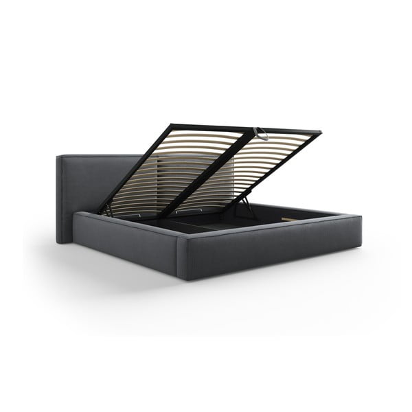 Тъмносиво тапицирано двойно легло с място за съхранение и решетка 180x200 см Arendal – Cosmopolitan Design-image-3