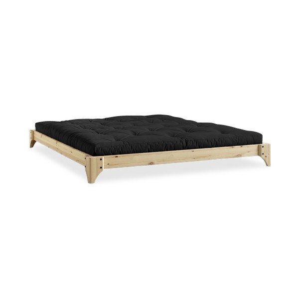 Dvoulůžková postel z borovicového dřeva s matrací Karup Design Elan Comfort Mat Natural Clear/Black, 140 x 200 cm