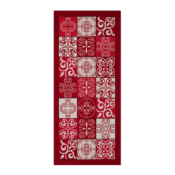 Červený vysoce odolný kuchyňský koberec Webtappeti Maiolica Rosso, 55 x 190 cm