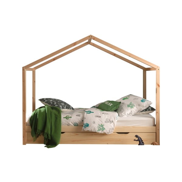 Детско разтегателно легло къща от масивен бор с място за съхранение естествено 90x200 cm DALLAS – Vipack