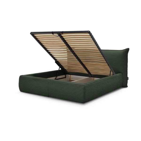 Тъмнозелено двойно тапицирано легло с място за съхранение с включена подматрачна рамка 180x200 cm Jade – Bobochic Paris-image-3