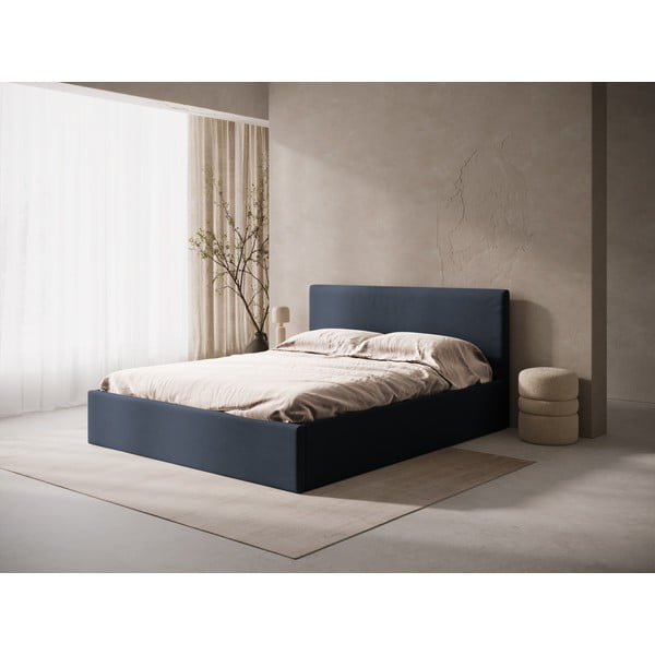 Тъмносиньо двойно легло 180x200 cm тапицирано с място за съхранение/без табла с включена подматрачна рамка Susan – Micadoni -image-1