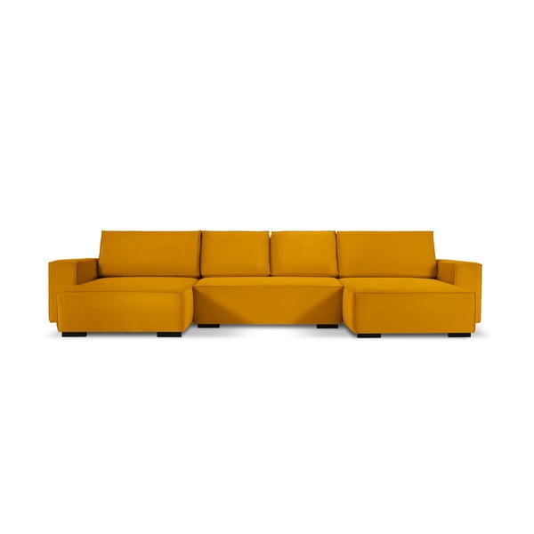 Жълт велурен U-образен разтегателен диван Azalea - Mazzini Sofas