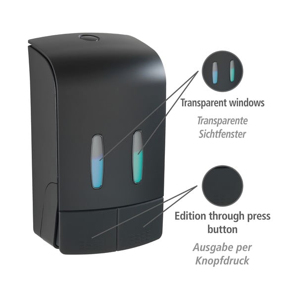 Черен пластмасов диспенсър за сапун, монтиран на стена 0,96 л Tartas - Wenko-image-3