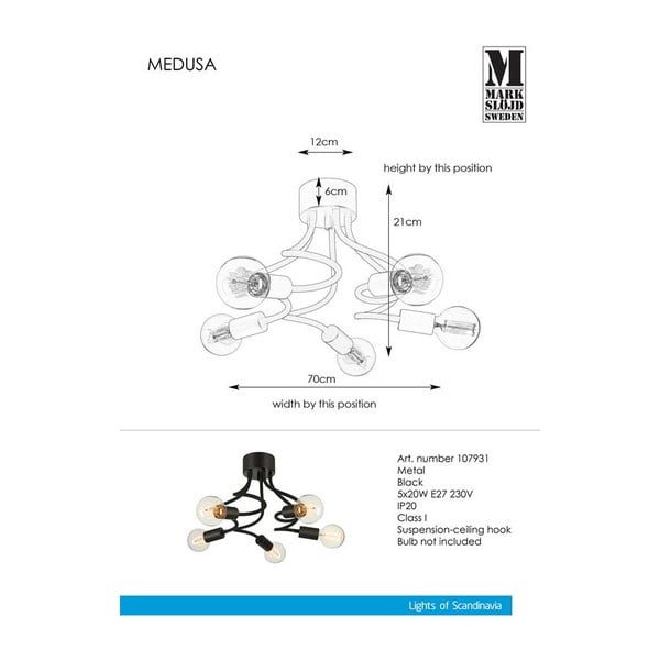 Черно таванно осветително тяло Medua Ceiling 5L Medusa - Markslöjd-image-1
