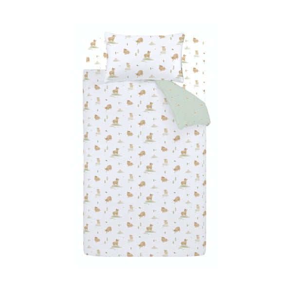 Бяло-зелено двойно  памучно детско спално бельо 200x200 cm Mini Moo Cow – Bianca