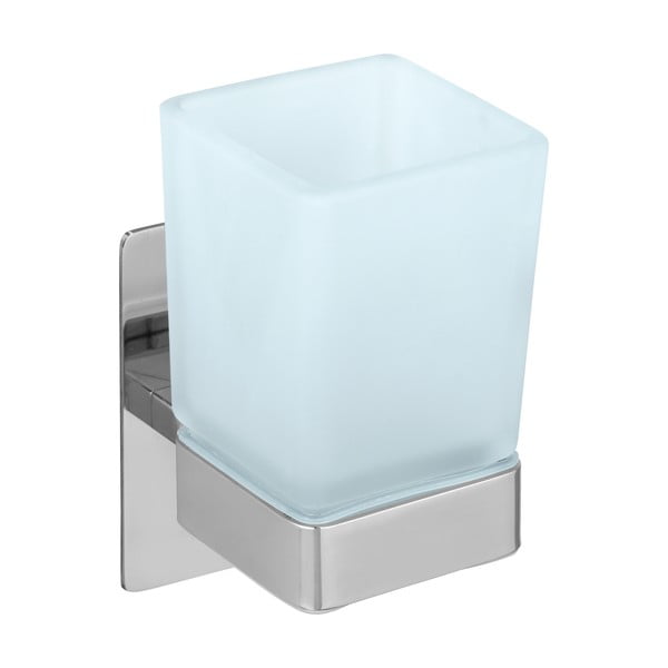 Самозалепваща стъклена чаша за четки за зъби в лъскаво сребристо Genova – Wenko-image-2