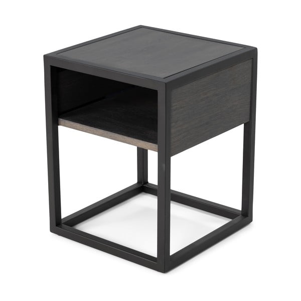Черно/сиво нощно шкафче с дъбов плот и рафтове Diva - Spinder Design