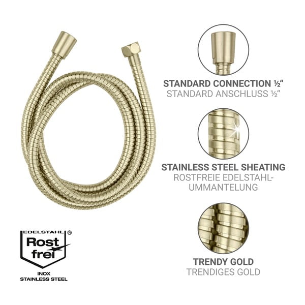 Матово златист душ маркуч от неръждаема стомана 150 cm Brass – Wenko-image-2