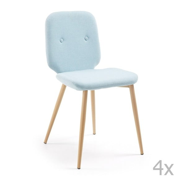 Sada 4 světle modrých židlí s dřevěným podnožím La Forma Stem