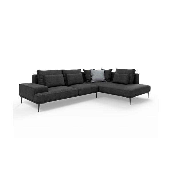 Черен ъглов разтегателен диван , десен ъгъл Liege - Interieurs 86