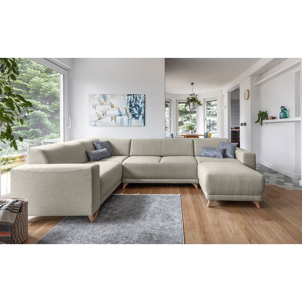 Бежов разтегателен/с място за съхранение ъглов диван (ляв ъгъл/U форма) Classy Sophie – Miuform-image-1