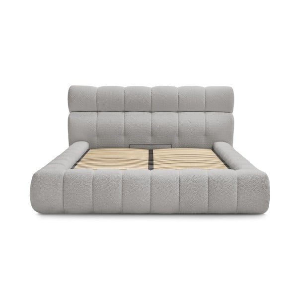 Светлосиво двойно легло 180x200 cm тапицирано с място за съхранение с включена подматрачна рамка Mont Blanc – Bobochic Paris-image-2
